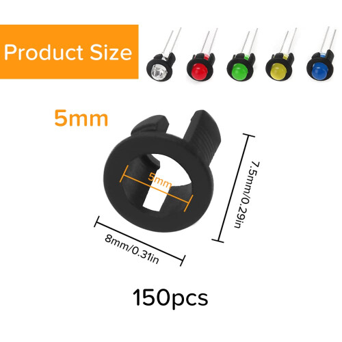 Lyeteung 150 PCS 5mm Plastic LED Diode Lamp Socket, LED Diode Holder, Diode Holder Clip Bezel Mount, Black 1