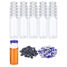 PATIKIL 20ml Glass Vials, 100pcs Glass Vial Small Glass Vials Empty Sample Bottle Mini Clear with Caps Seal Rubber Stopper Injection Port for Lab Inj