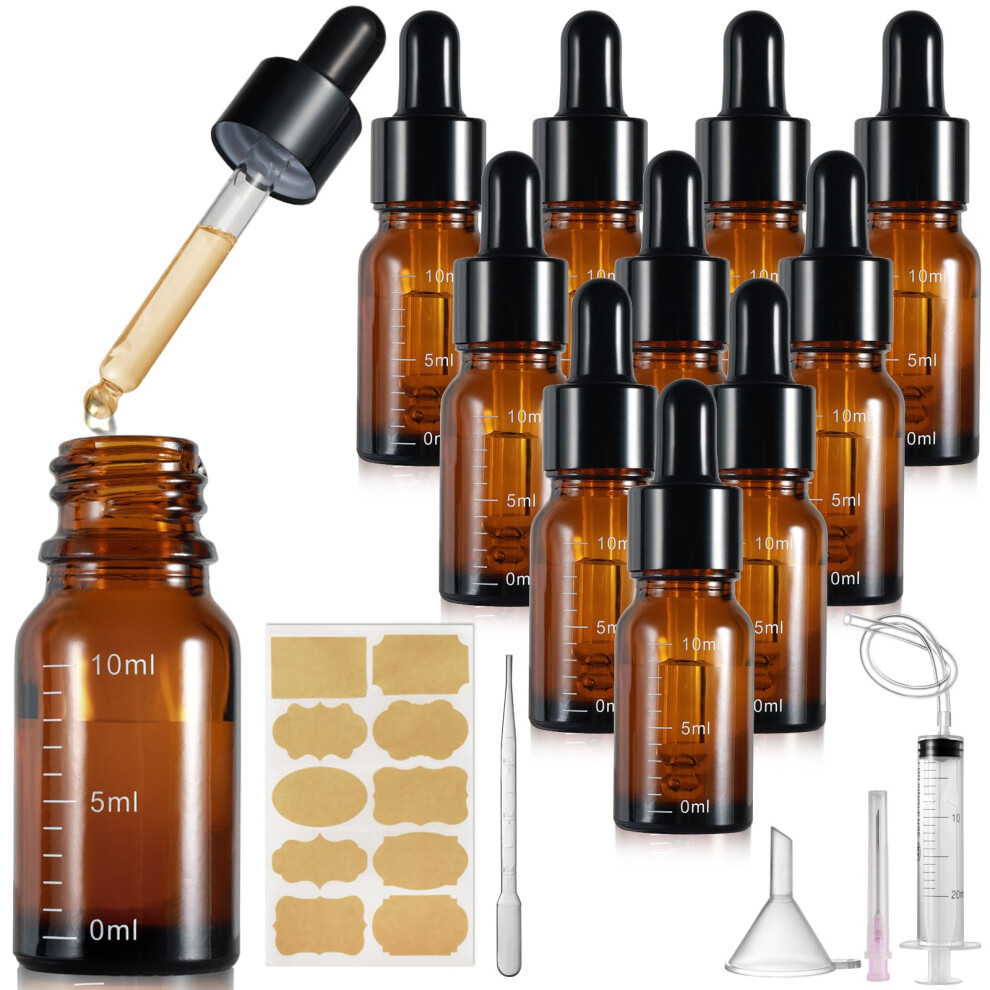Realure 10 Pcs Pipette Dropper Bottle With Scale 10Ml Mini Glass Eye Dropper Bottles With Funnel Lables Refillable For Essential Oil Aromathera Amber 87950236