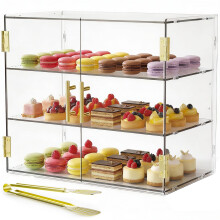 Cityjoy 3-Tiers Countertop Bakery Display Case with Elastic Auto-Door, 19.5"x 14.9" x 10.3" Acrylic Pastry Display Case Food Display Cabinet Box for