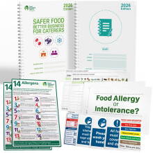 Safer Food Better Business 2026, 13-Month Diary Food Hygiene Record Book, Food Safety Book Kit including Food Allergy and Kitchen Safety Signs for Ca