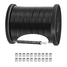 JAHOMFAI Wire Rope Stainless Steel PVC Black Coated Steel Wire Rope for Outdoor String Lamp Light Suspension, Gardening with Aluminum Crimping Sleeve