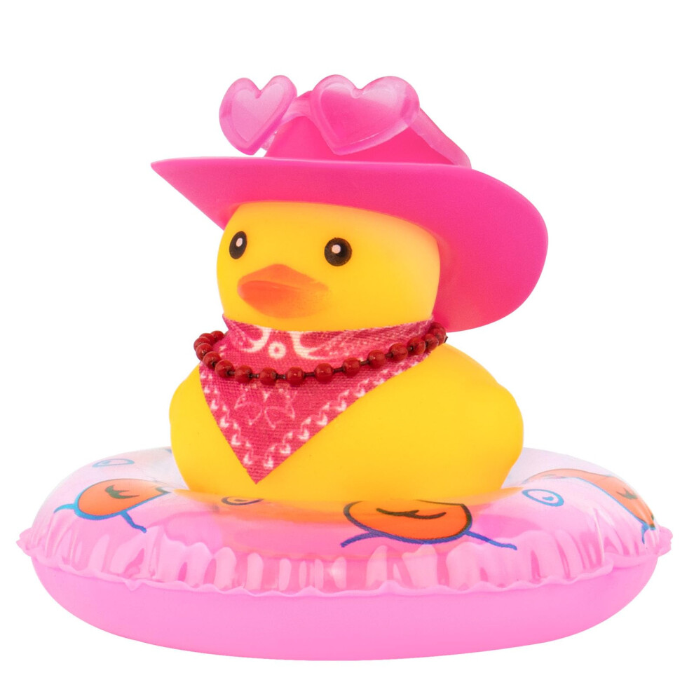 Pink Car Dashboard Duck Ornament With Cowboy Hat Sunglasses And Scarf Funny Rubber Duck Car Decor