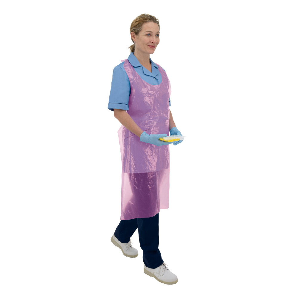 Premier Disposable Polythene Aprons On A Roll, Pack Of 200, 69 X 117 Cm, Pink