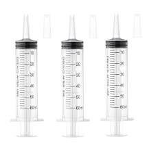 3 Pack 60ml Large Syringe with Cap, Plastic Big Feeding Measuring Syringe Reusable for Scientific Labs, Measurement, Dispensing, Plant Watering, Oil