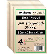 4mm Birch Plywood A4-300x210x 4mm - (Pack of 10) - Laserable Low Fume E1 Glue Ply...