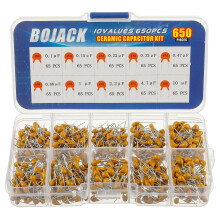 BOJACK 10 Type 650Pcs Ceramic Capacitor Assortment Kit Capacitors From 0.1uf/100 nF to 10 uF in a Box