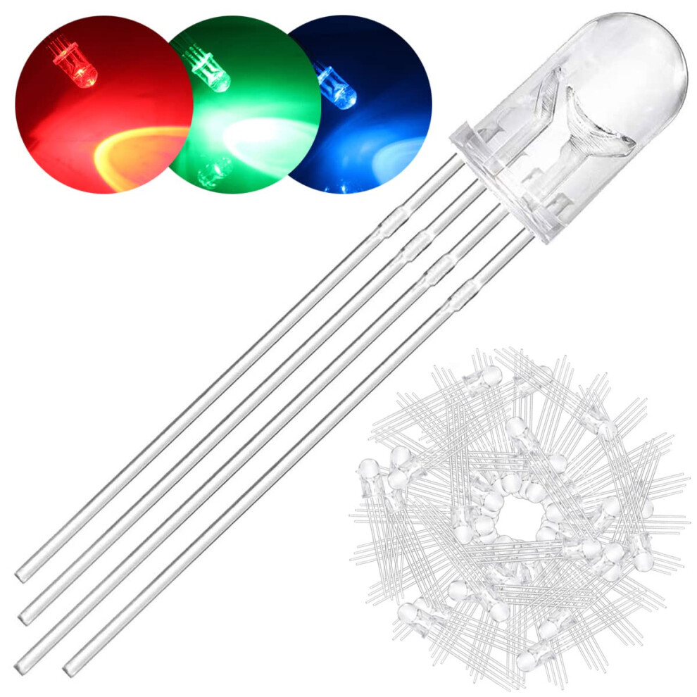 Daokai 100Pack 5Mm Led Light Emitting Diode Common Cathode Dc 3V 20Ma Rgb Tri-Color(Red/Green/Blue) 4Pin Clear Transparent Round Led Buld Lamps Elect 34411179