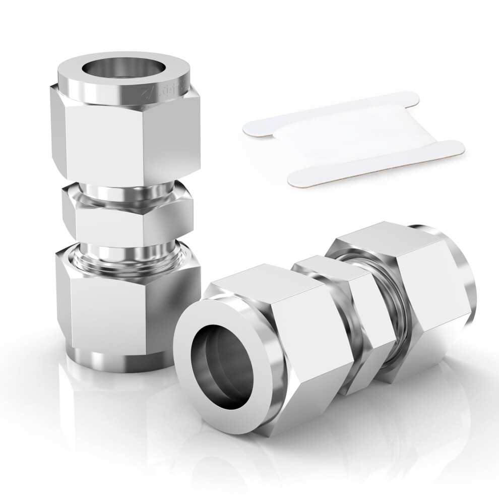 Ergaoboy 2 Pcs 6Mm Od X 6Mm Od 304 Stainless Steel Compression Tube Union Connector, Heay Duty Sus 304 Compression Fitting 77365149