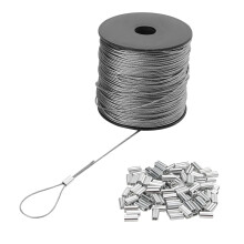 ZEONHAK 1mm Wire Rope, 400ft/122m Stainless Steel Sire Spool, Length Aircraft Cable with 100 Pcs Crimping Clamps Loop Sleeve, 7x7 Strand Core