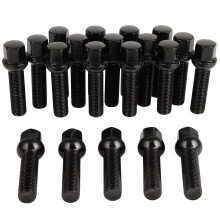 14x1.5 Wheel Lug Bolts for Audi, Black Extended Ball Seat, Cold Forged Steel, 20Piece Set