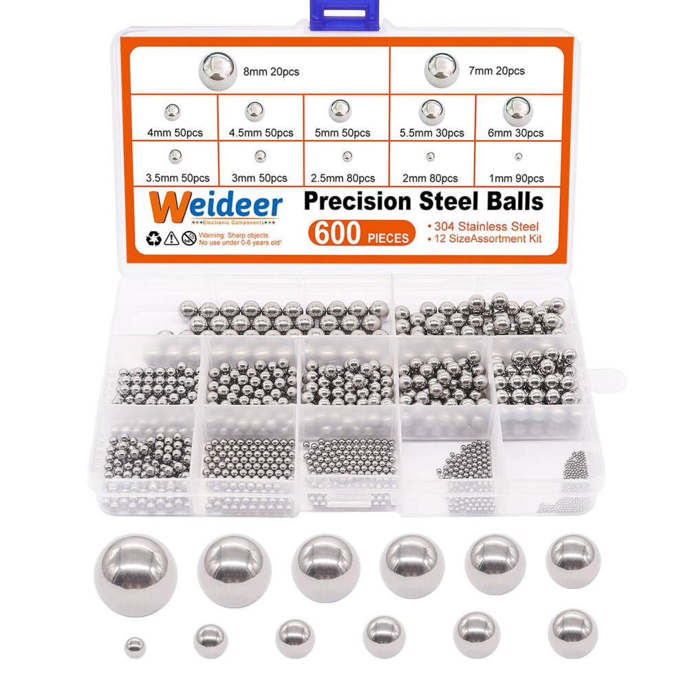 K-085-600 Stainless Steel Precision Metric Bicycle Bearing Balls Assortment Kit 1-8Mm 48429603
