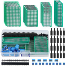 QWORK 75Pcs PCB Board Set, Double Sided Prototype Circuit Boards with Male/Female Header, Screw Terminal Connectors & Nylon Column