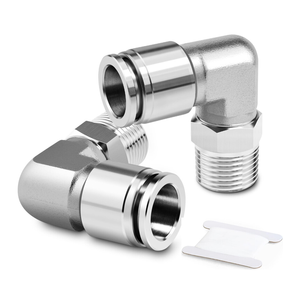 Tailonz Pneumatic 304 Stainless Steel Elbow Male Thread 8 Mm Conduit Od X 1/8 Bsp Push-In Fittings Pl8-01 (Pack Of 2) 65929049