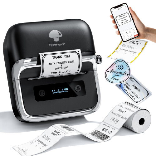 Phomemo M250 Label Maker Machine, 3 Inch Thermal Label Printer, Thermal Barcode Label Maschine with 1 Roll Label for Barcode, Name, Address, Labeling