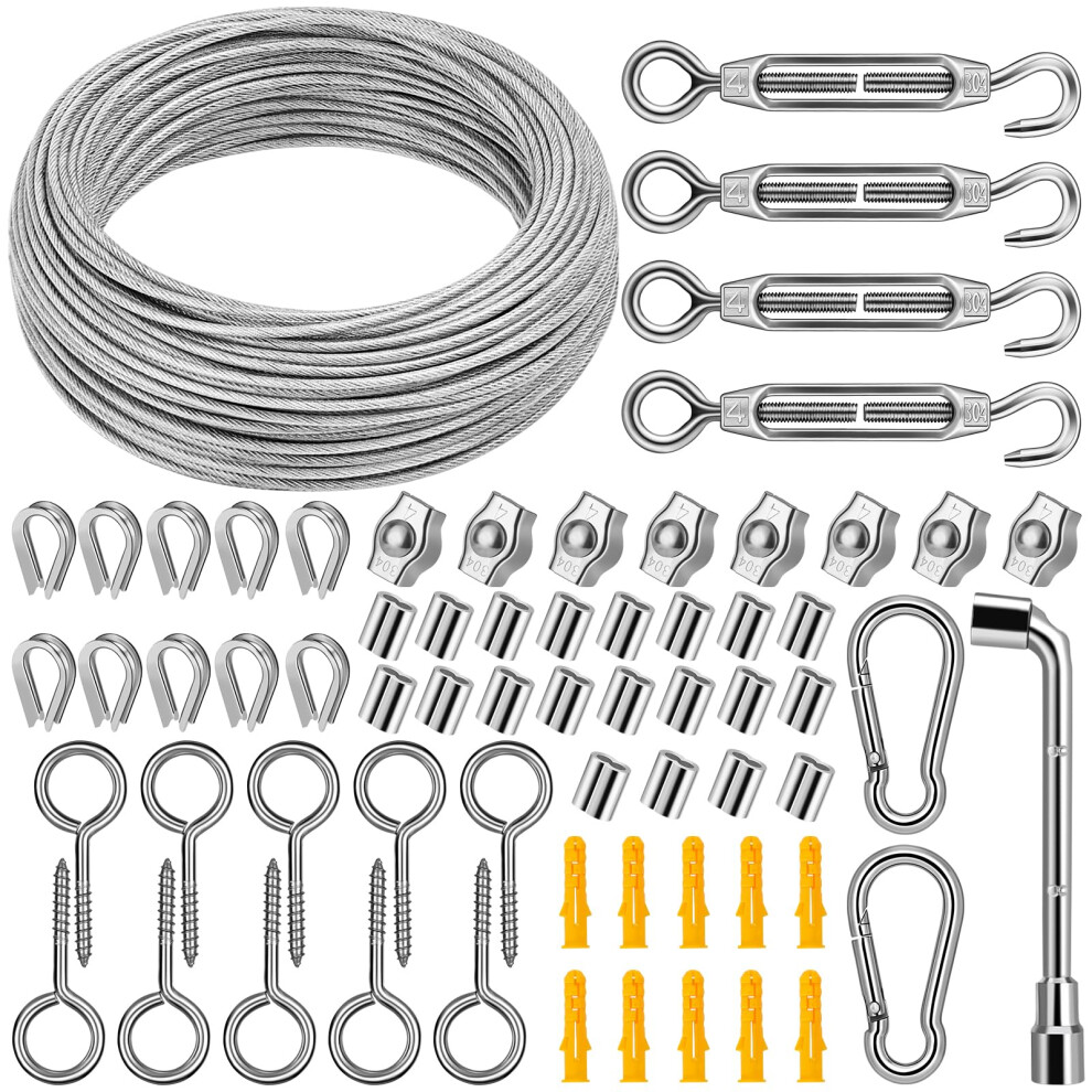 Diyland 3Mm Stainless Steel Wire Rope Cable, 35M/3Mm Pvc Coated Garden Wire With Turnbuckles Tensioner Kit For Climbing Plants, Outdoor String Lights 53995742
