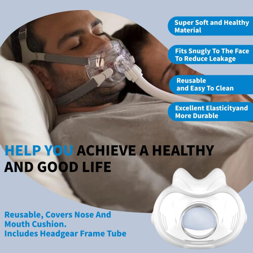 Replacement Full Face Kit includes Adjsutable Headgear and More, Secure Seal & Comfortable Fit, Reusable Covers Nose Mouth Cushion for Sleep (M) 1