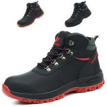 Bawalon Safety Boots Waterproof Mens Womens Steel Toe Boots Work Boots Non-Slip Safety Shoes Black Red UK 5 EU 38