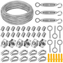 DazzBoom Wire Rope Kit, 50M Garden Wires for Climbing Plants, PVC Coated Stainless Steel Metal Cable, Fence Cable with Turnbuckle Wire Tensioner for
