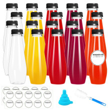 Woobroo 10 Pack Juice Bottles Plastic Bottles 400ML Empty Clear Juice Drink Bottles Reusable PET Plastic Bottles with Tamper-Evident Lids for Smoothi