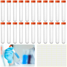 22 Pcs Plastic Centrifuge Tubes, 10ml Test Tubes Sample Vials with Orange Screw Caps, Clear Graduated Conical Specimen Sample Tubes for Laboratory Pi