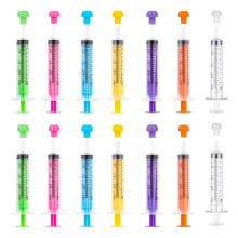 14Pcs Colourful Plastic Syringe with Cap, 10ml Syringe Liquid Measuring Syringes, 7 Colors Sterile Colostrum Syringes for Labs Measuring Animal Feedi