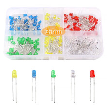 Lyeteung 150 PCS 3mm LED Diode, 2-Pin Light Emitting Diode, Round Head LED Diodes, White/Green/Red/Blue/Yellow