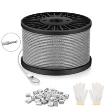 NZNSML Wire Rope Stainless Steel 3 mm, 50 M Wire Cable Heavy Duty 7x7 Strand Core Garden Hanging Cable with Aluminum Crimping Clamps Loop Sleeve for