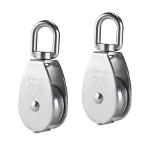 IMAGINE 2Pcs M15 M20 M25 Silver Single Pulley Block 304 Stainless Steel Single Wheel Wirerope Traction Trolley Crane Swivel Hook Pulley Roller Loadin