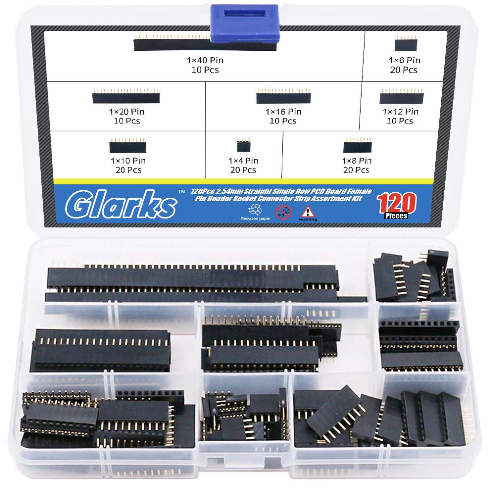 Glarks 120Pcs 2.54Mm Straight Single Row Pcb Board Female Pin Header Socket Connector Strip Assortment Kit For Arduino Prototype Shield(Single Row) 84917935