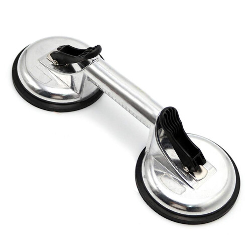 Heavy Duty Aluminum Double Handle Suction Cup Plate Professional Glass Puller/Lifter/Gripper (2 claw silver)