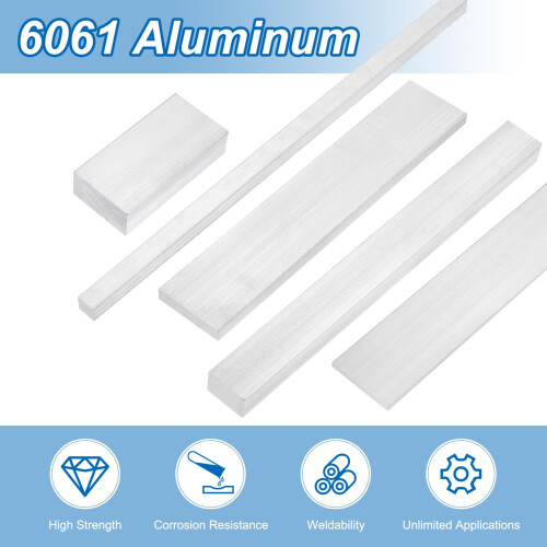 sourcing map 6061 Aluminum Square Flat Bar, 3Pcs 12 x 50 x 254mm 2