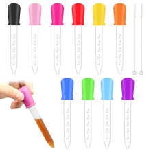 dinghaole 10 Pcs 5ml Silicone Plastic Droppers Pipettes, Clear Silicone Pipettes Dropper with Cleanning Brush, Bulb Tip Eye Dropper, for Candy Molds