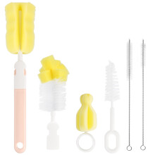 6 Piece Baby Bottle Cleaning Brush Set with Detachable Long Handle and Dual Straw Cleaners for Gentle Scratch Cleaning