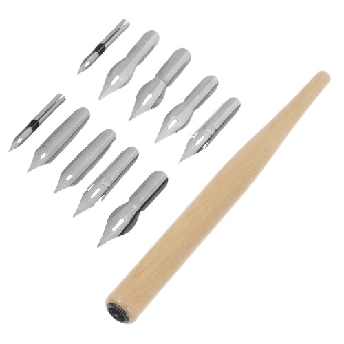 2Sets Replacement Dip Pen Nibs Ink Dipping Wooden Handle for Sketching 2