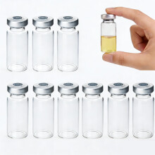 KIQAWEE 10Pcs 10ml Sealed Sample Vials, Clear Bottom Headspace Vial with Self Healing Injection Port in Transparent Glass Vials, for Laboratory Sampl