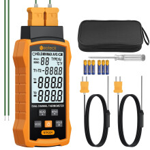 Neoteck Thermocouple Thermometer Digital K Type with 4 Probes | Dual Channel HVAC Temperature Meter -50~1300 with LED Backlight, Data Storage & Acc