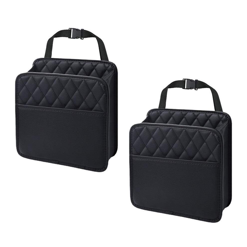 Pu Leather Car Backseat Organizer With Cup Holders, Large Capacity Waterproof Foldable Trash Can, 2Pcs 9113335619791