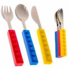 Colorful Stainless Steel Kids Cutlery Set 3pcs with Soft Silicone NonSlip Grip, Stackable Child Dinner Utensils