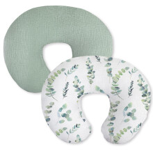 100% Cotton Muslin Nursing Pillow Cover Set 2 Pack, Breathable Baby Breastfeeding Pillow Slipcovers, Leaves and Green