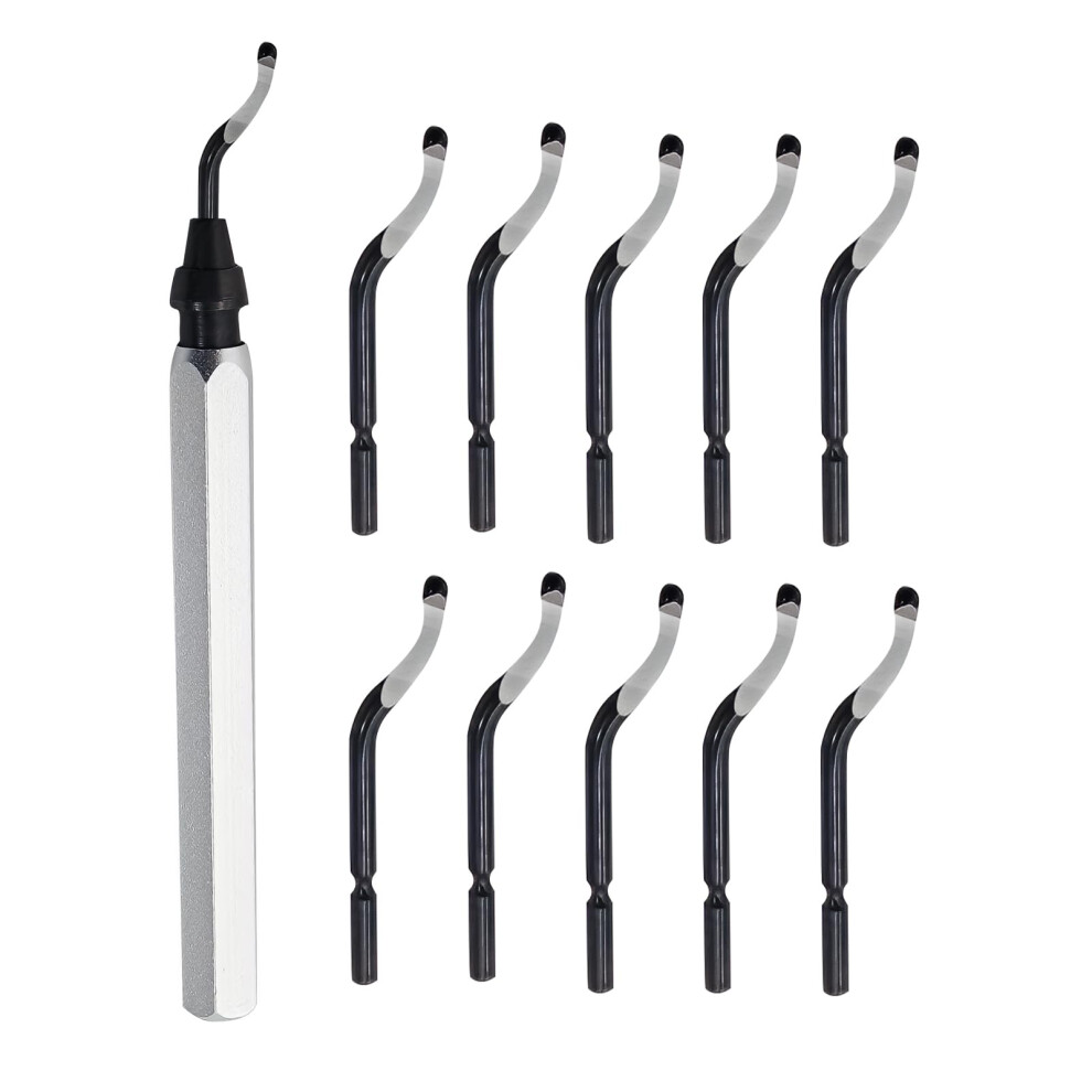 Deburring Tool Set, Metal Handle Hand With 10 Bs1010 High Speed Steel Blades, 360 Rotating Rotatable Pen Reamer Burr Remover Tool Great For Metal, R 11332824