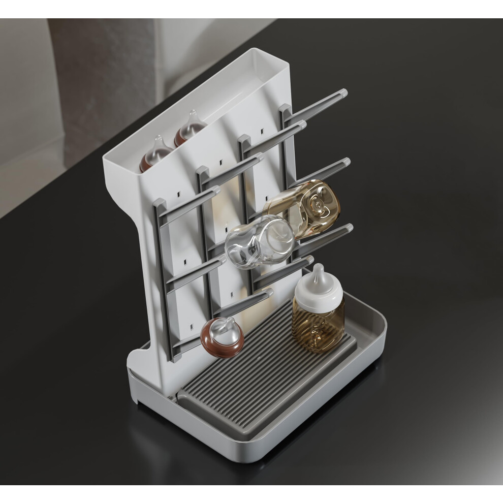 Baby Bottle Drying Rack Vertical Tower with Large Capacity and Removable Drip Tray for Countertop