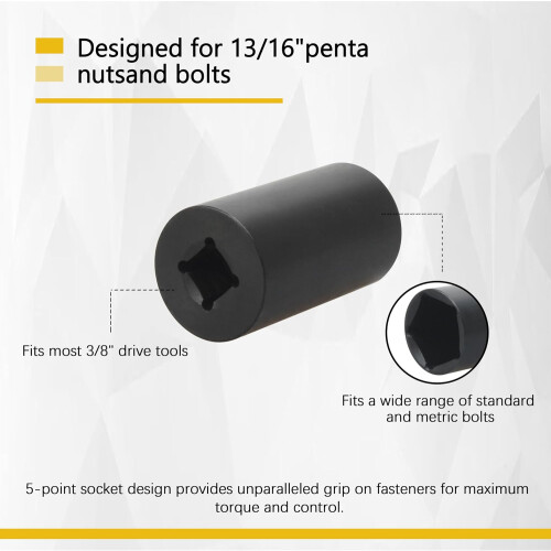 Impact Socket 3/8 Inch Drive 13/16 Inch Five Point for Curb Box Water Meter Fire Hydrant 1