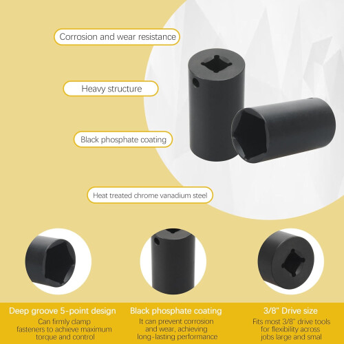 Impact Socket 3/8 Inch Drive 13/16 Inch Five Point for Curb Box Water Meter Fire Hydrant 2
