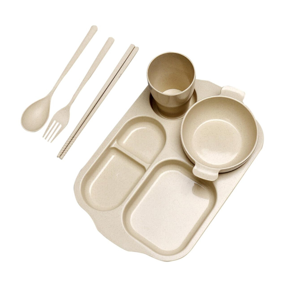 Wheat Straw Dinnerware Set for Kids 6pcs Eco Friendly Unbreakable Plates Bowls Cups Fork Spoon Chopsticks