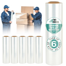 TWO RHINOS Heavy Duty Shrink Wrap Rolls (6 Pack, 400mm x 220m) | 500% Stretchability | Strong Industrial Pallet Wrap for Moving, Furniture Protection
