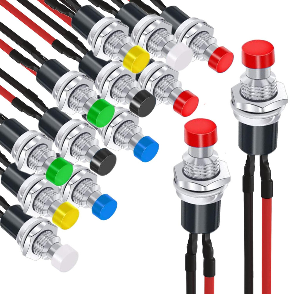Runcci-Yun 14 Pcs 1A 250V Ac 2 Pins Spst Normal Open Mini Momentary Push Button Switch With Pre-Soldered Wires 43178490