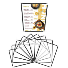 Belle Vous A5 Menu Covers (10 Pack) - Single Page Double View American Style Menu Holders - Black Trim with Clear View Menu Covers with Corner Protec