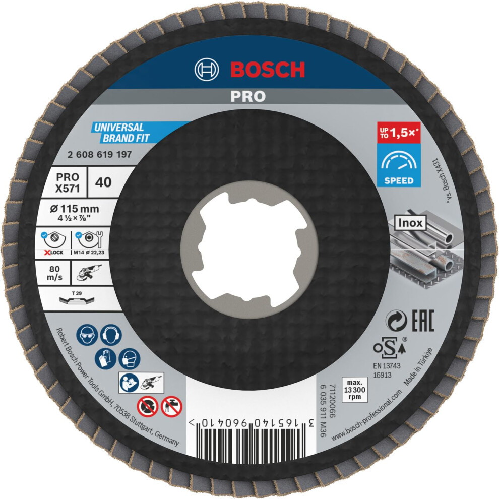 Bosch Professional 1X Angled Flap Disc Best (For Metal, X-Lock, X571, Diameter 115 Mm, Grit Size K40, Accessories For Angle Grinders)