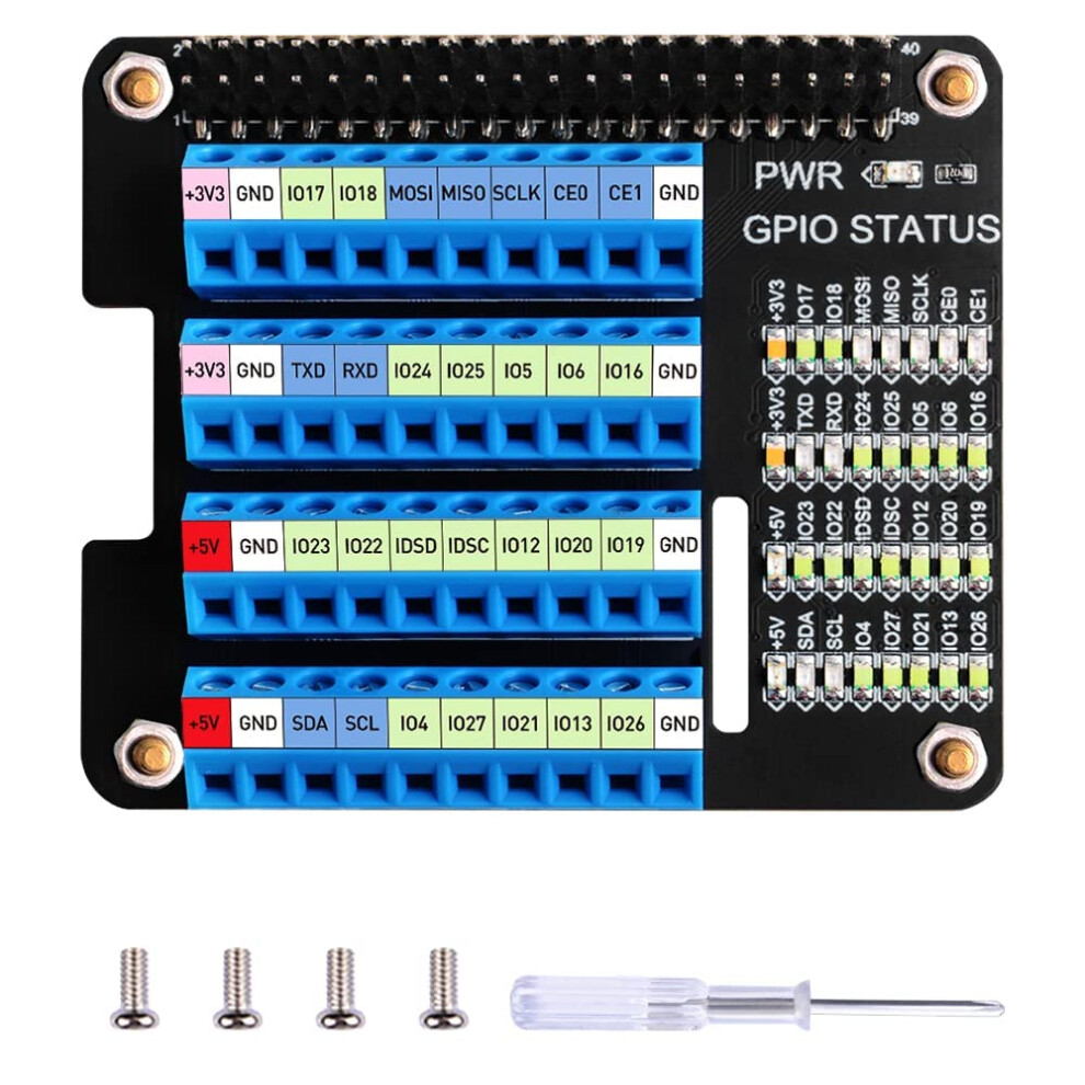 Geeekpi Gpio Screw Terminal Block Breakout Board Hat With Status Led For Raspberry Pi,Gpio Expansion Board Breakout Module For Raspberry Pi 4B/3B+/3B 15232762